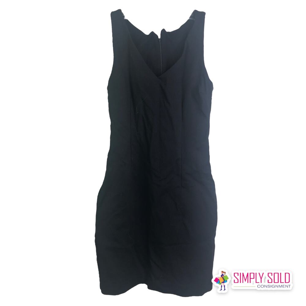 Three Dots Women Sz S Little Black Dress Sleeveles Black V-Neck Back Zip Stretch